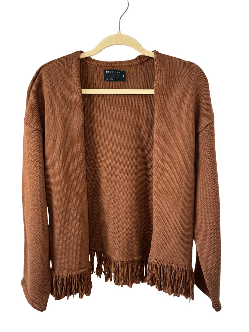 ASOS Brown Open-Front Fringe Hem Cardigan